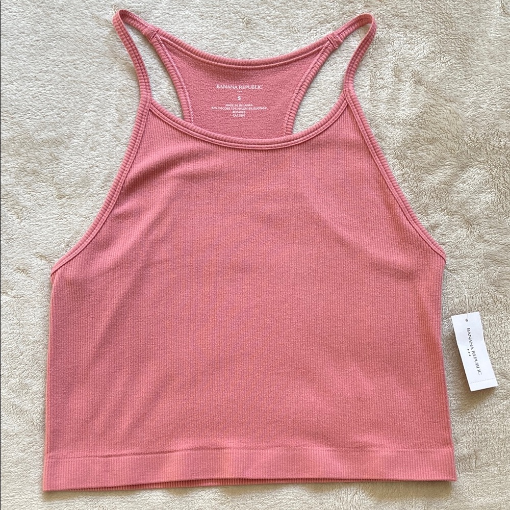 Banana Republic Ribbed Cropped Racerback Tank Top, NWT, Spring Bloom color, SM